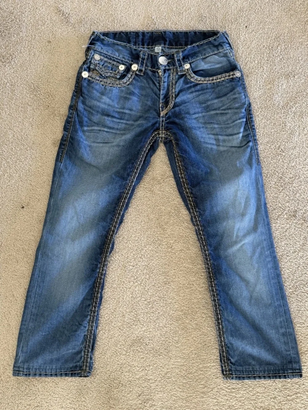 Vtg True Religion Ricky Straight Flap Super QT ThickStitch Mens Jeans 29x27 Hemd